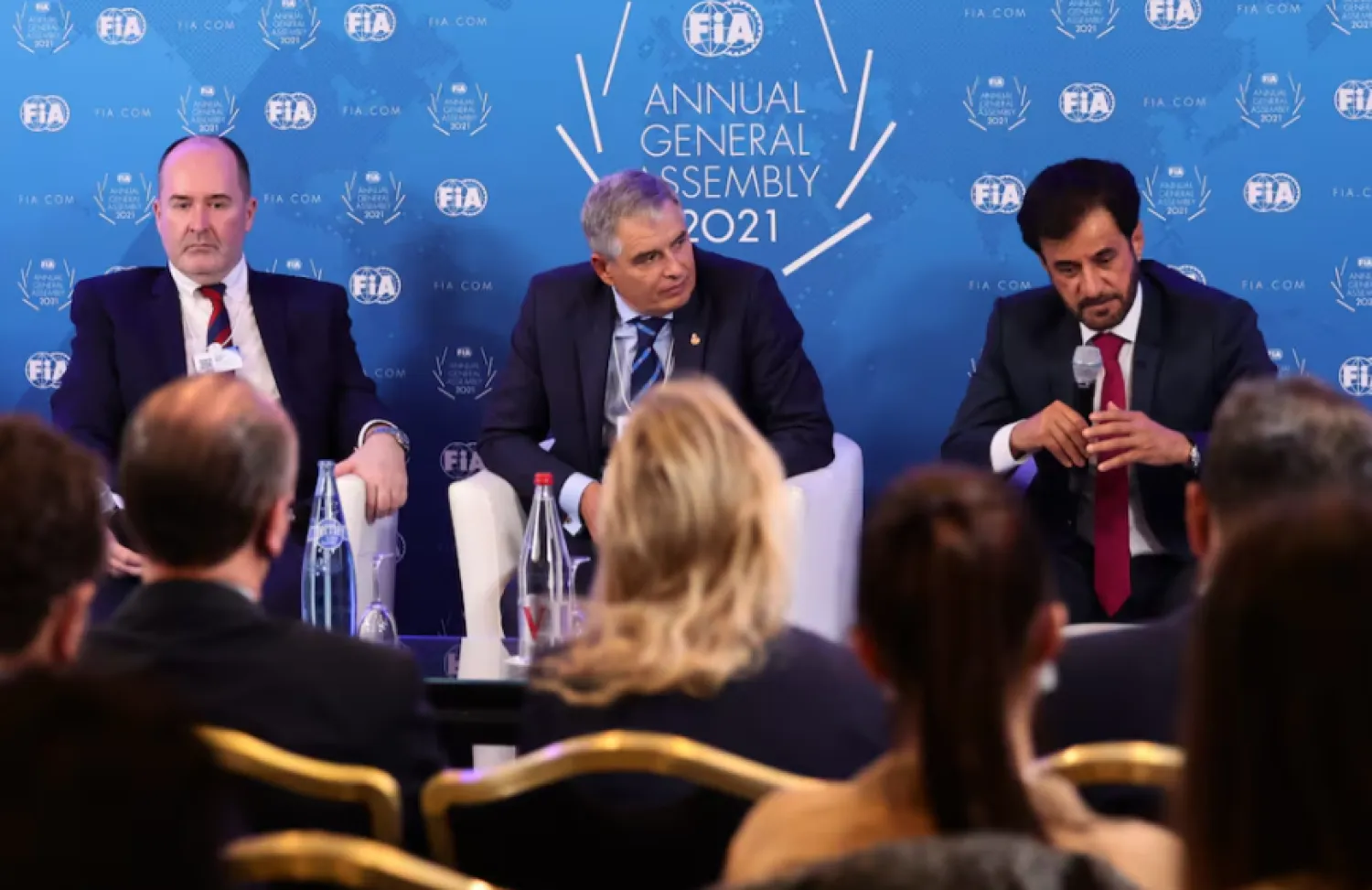 Formula One F1 - New FIA President Press Conference - Paris, France - December 17, 2021 New FIA president Mohammed Ben Sulayem, President of the Senate, Carmelo Sanz de Barros and Deputy President for Sport, Robert Reid during the press conference REUTERS/Sarah Meyssonnier 
