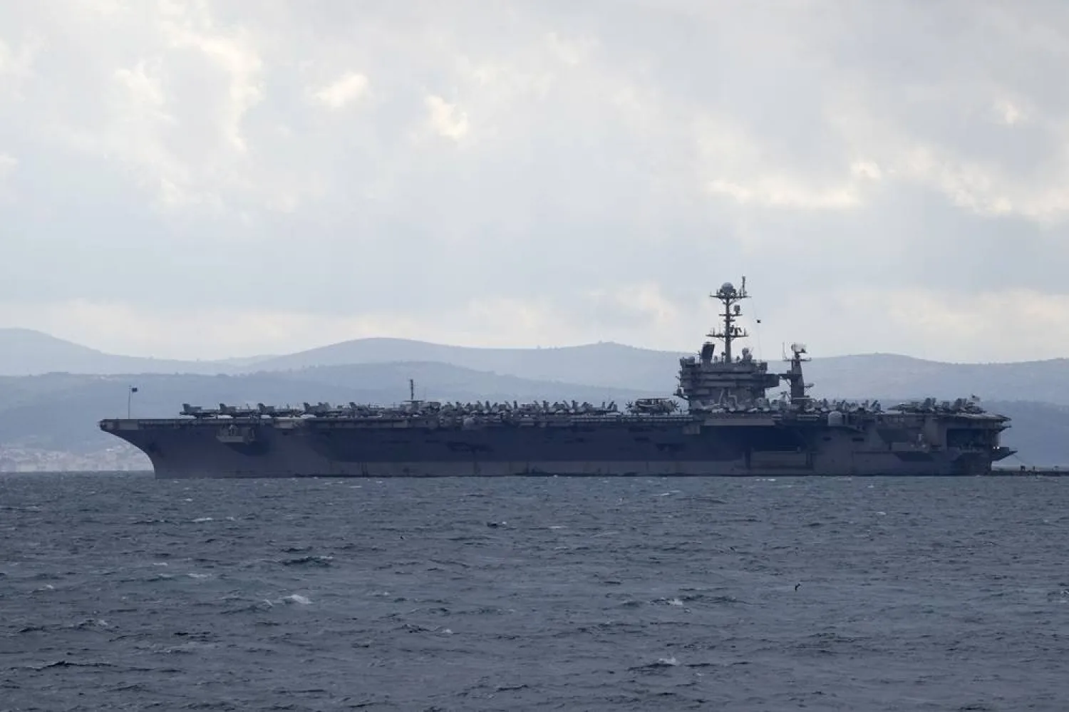Aircraft carrier USS Harry S. Truman is moored near Split, Croatia, Feb. 14, 2022. (AP) 