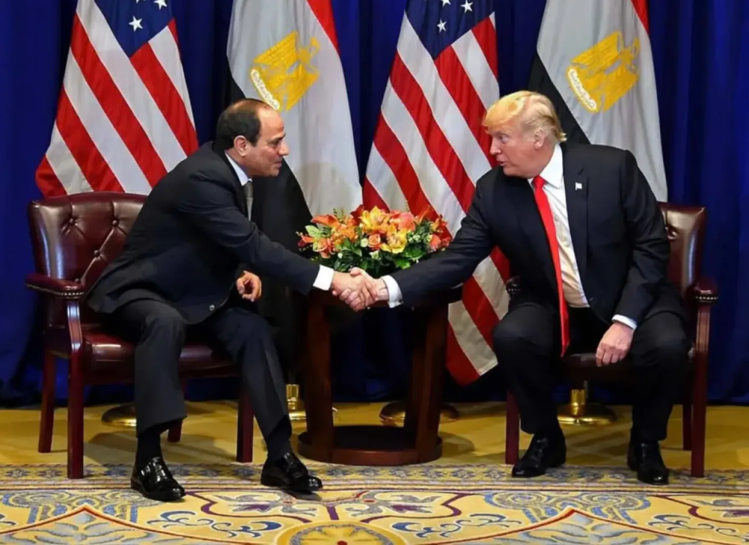 دونالد ترمب خلال لقاء عبد الفتاح السيسي على هامش «الدورة الـ73 للجمعية العامة للأمم المتحدة» في سبتمبر 2018 (الرئاسة المصرية)