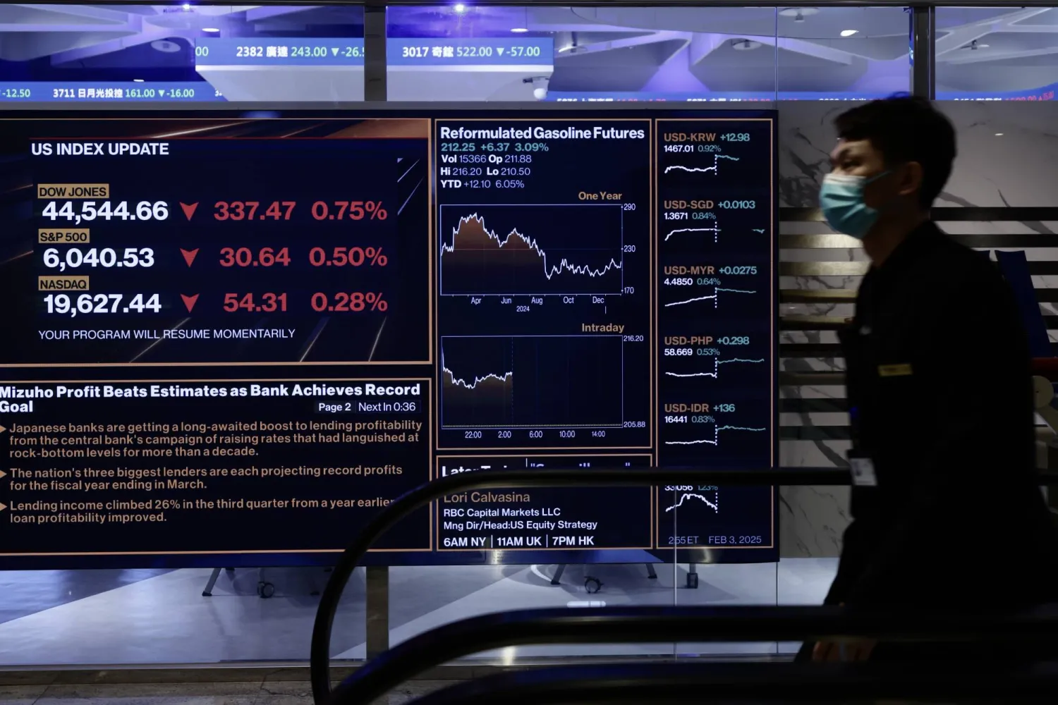 مؤشرات سوق الأوراق المالية معروضة خارج مكتب بورصة تايبيه (وكالة حماية البيئة)