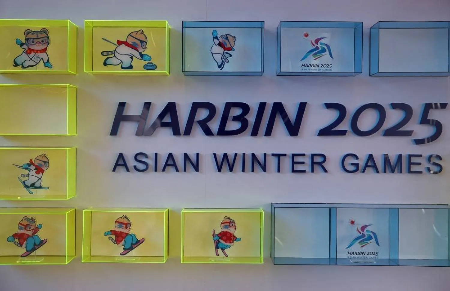 Harbin 2025 - Asian Winter Games - Preview - Yabuli Ski Resort, Harbin, China - February 5, 2025 Memorabilia of Binbin and Nini, official mascots of the 9th Asian Winter Games are seen in a shop. (Reuters)