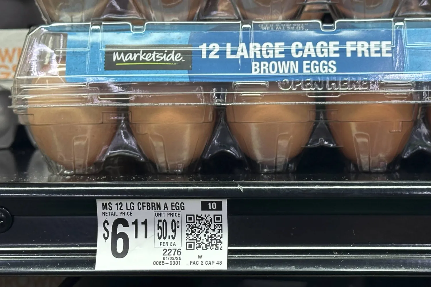 Eggs sit for sale at a grocery store, Monday, Jan. 27, 2025, in Windham, Maine. (AP Photo/Robert F. Bukaty)
