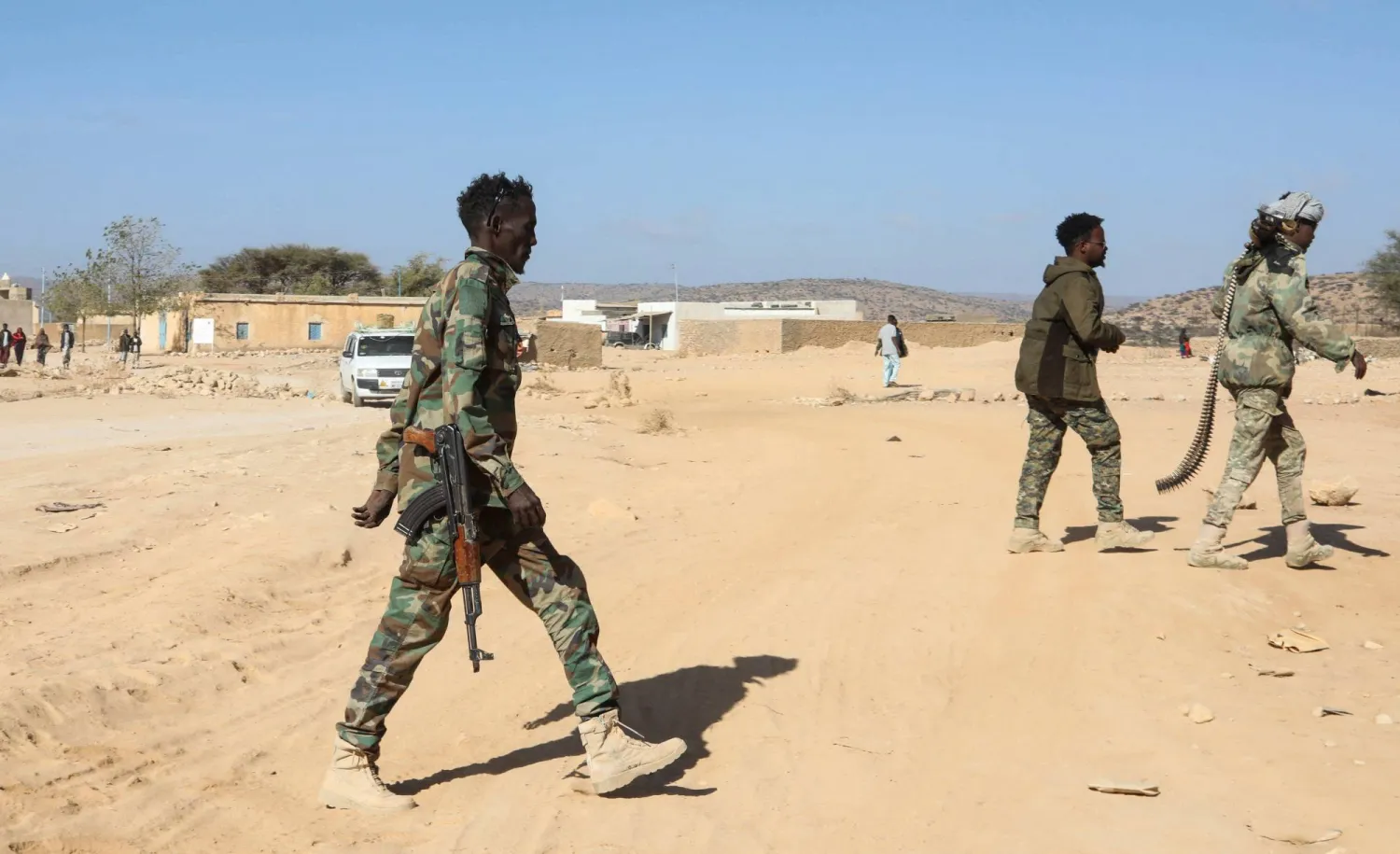 Puntland Security Forces patrol in Balidhidin village in Bari Region, east of the Gulf of Aden in the city of Bosasso, Puntland region, Somalia January 26, 2025 REUTERS/Feisal Omar