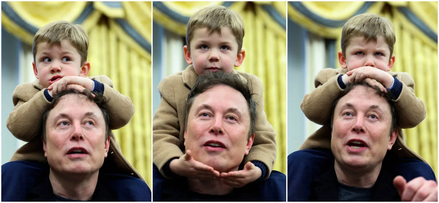 سرق نجل ماسك الأضواء بالأمس خلال المؤتمر الصحافي بالبيت الأبيض (رويترز)