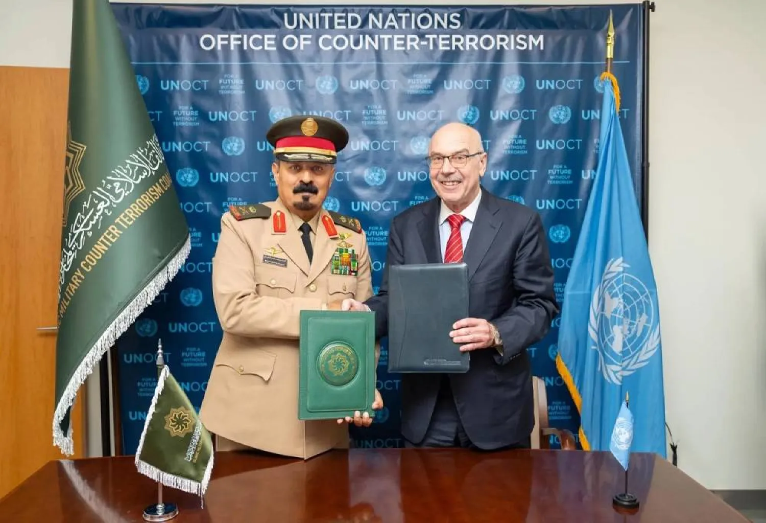 The coalition was represented by Secretary-General Maj. Gen. Mohammed Al-Moghedi and the UN office by Under Secretary-General Vladimir Voronkov. (Islamic Coalition) 