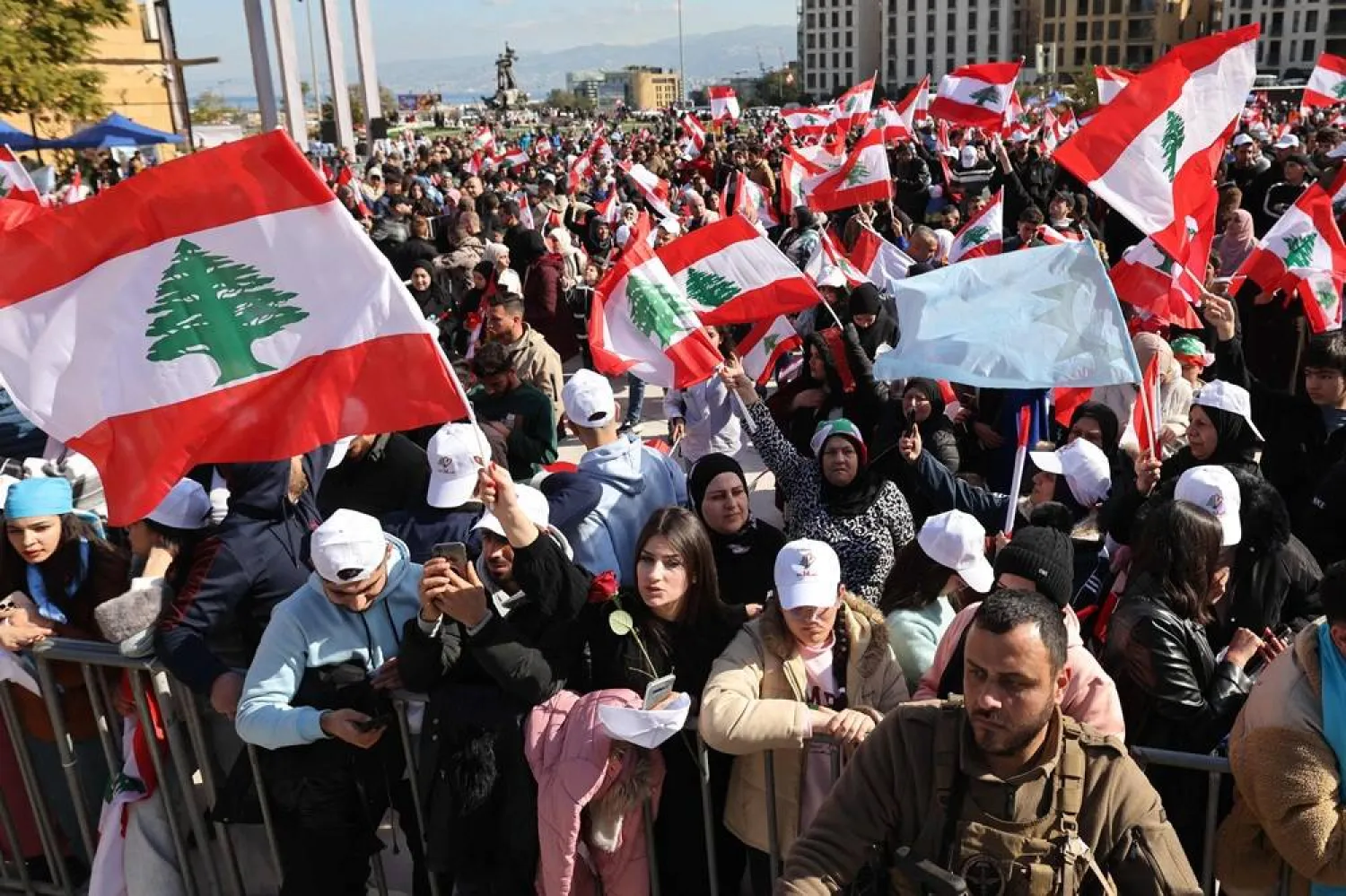 Lebanese gather in Downtown Beirut to mark the 20th anniversary of the assassination of Lebanon's former Premier Rafik Hariri, on February 14, 2025.  (AFP)