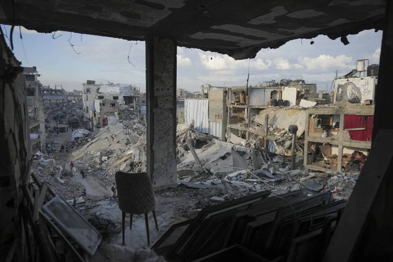  Devastation around the Saleh family home is seen through destroyed walls in the Jabaliya refugee camp in the northern Gaza Strip, Wednesday, Feb. 5 2025. (AP)