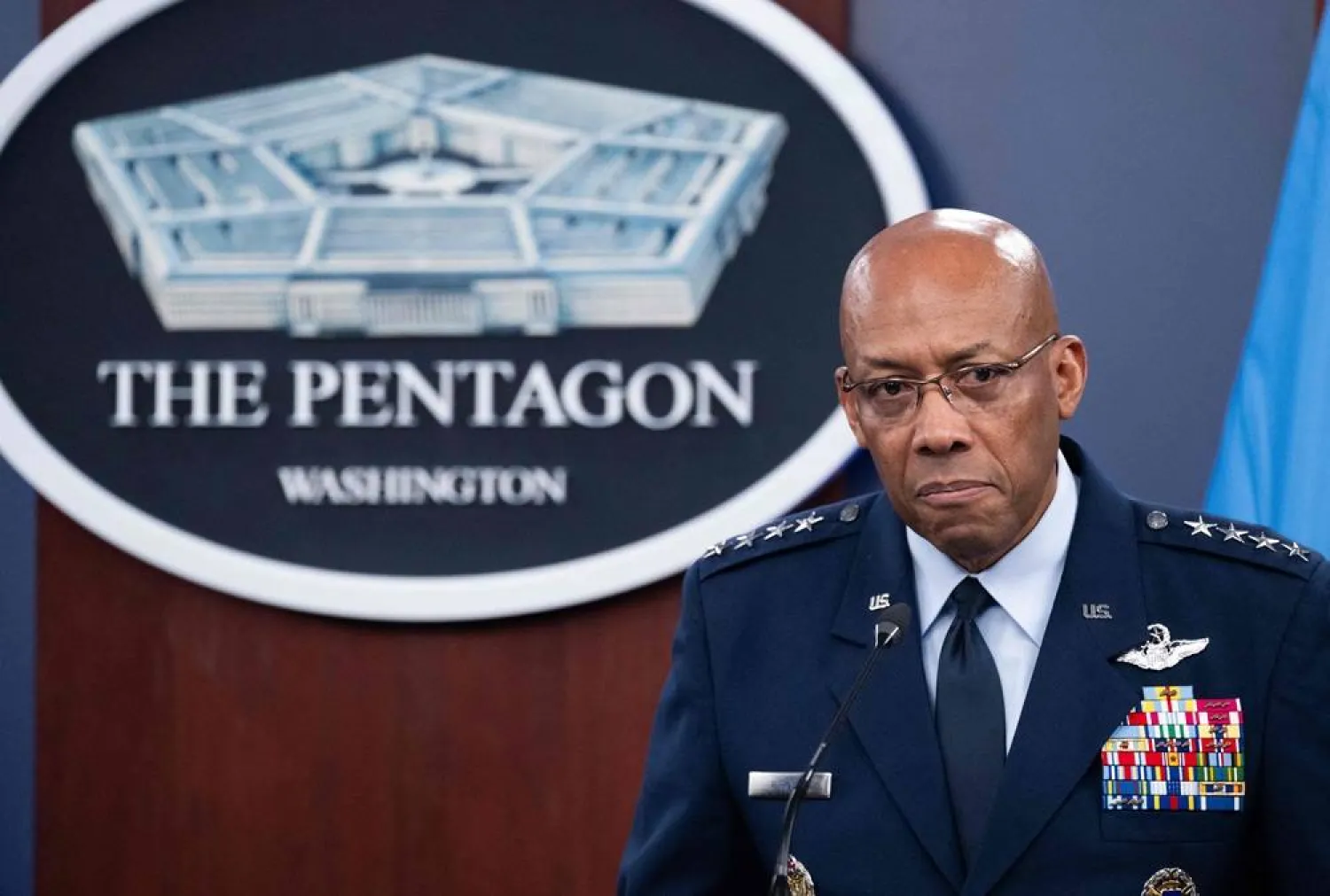 US Chairman of the Joint Chiefs of Staff, Charles Brown Jr., speaks during a press briefing at the Pentagon in Washington, DC, on July 25, 2024. (AFP)