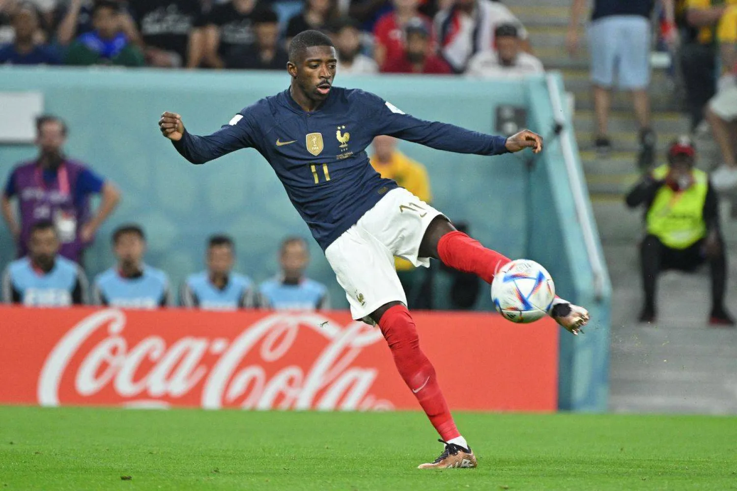 اشاد ديدييه ديشامب مدرب فرنسا بالمستوى الرائع الذي يقدمه  ديمبيلي حاليا مع المنتخب (غيتي)