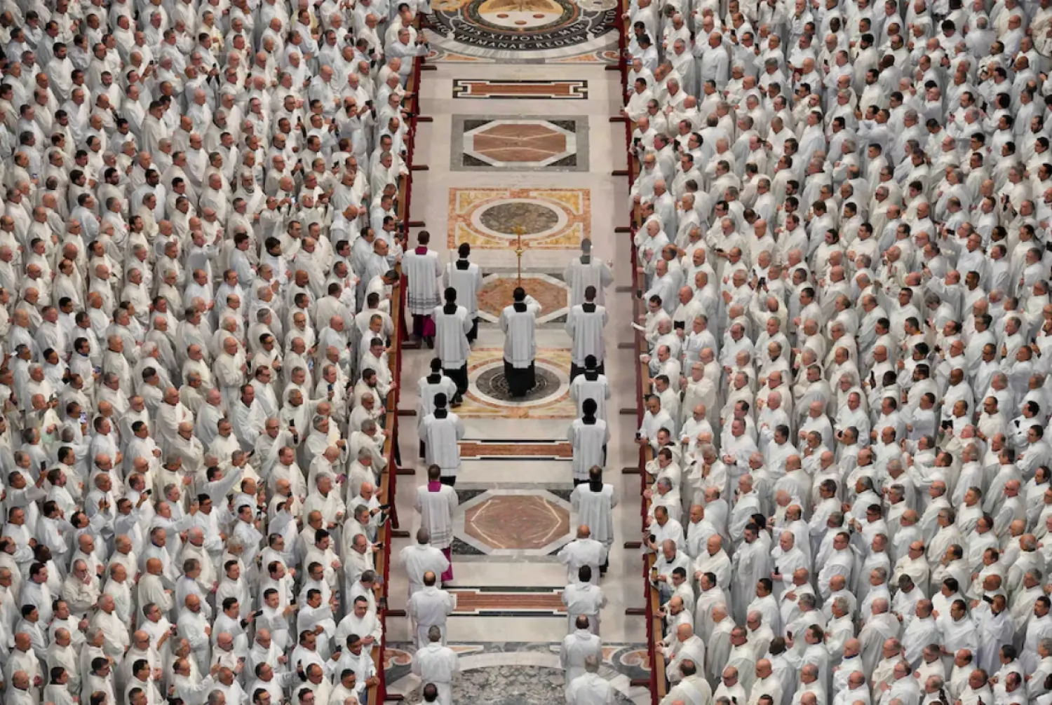 Archbishop Rino Fisichella presides over Sunday's mass instead of Pope Francis. The Vatican, February 23, 2025. Vatican Media/­Simone Risoluti/Handout via REUTERS 