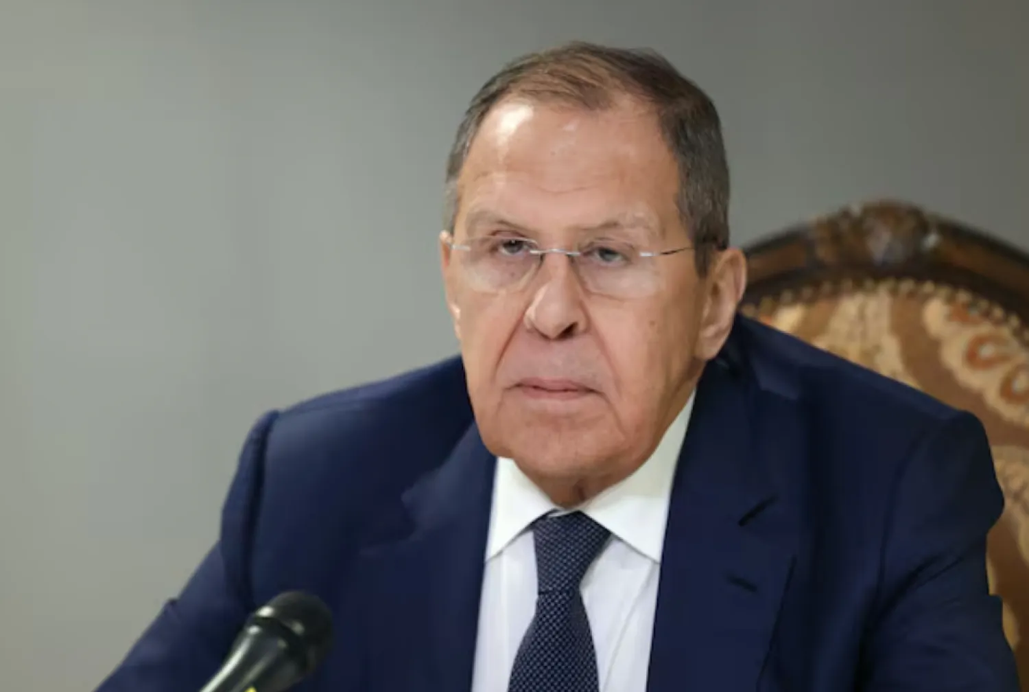 Russian Foreign Minister Sergei Lavrov attends a press conference in Riyadh, Saudi Arabia February 18, 2025. Russian Foreign Ministry/Handout via REUTERS/File Photo 