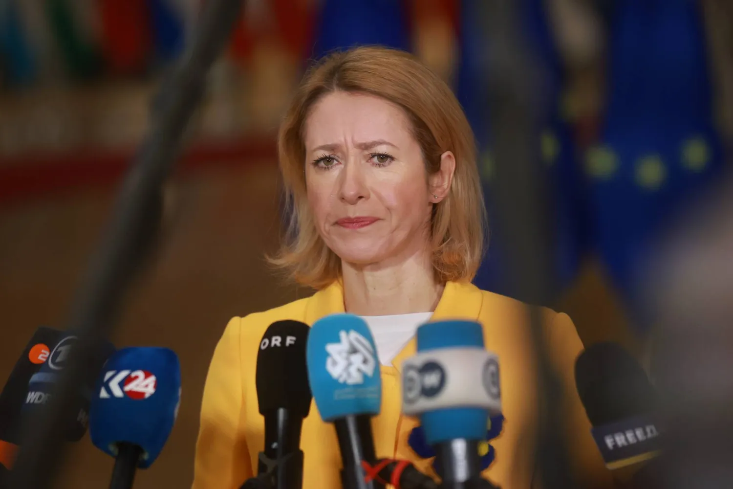 EU High Representative for Foreign Affairs and Security Policy Kaja Kallas speaks during an EU Foreign Affairs Council meeting in Brussels, Belgium, 24 February 2025. EPA/OLIVIER HOSLET