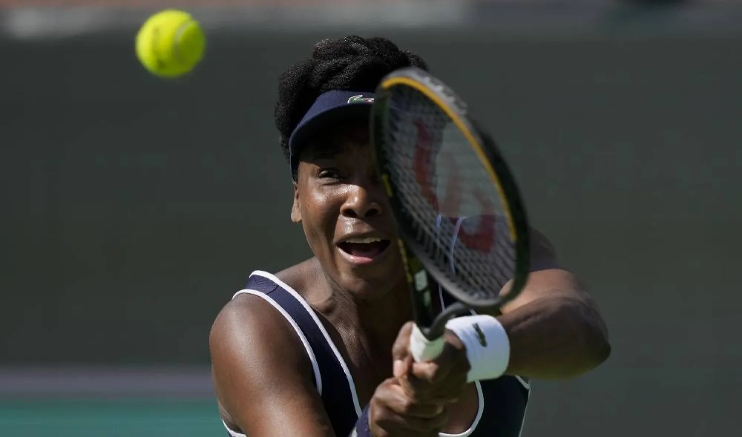Venus Williams, of the US, returns to Nao Hibino, of Japan, at the BNP Paribas Open tennis tournament, March 7, 2024, in Indian Wells, Calif. (AP)