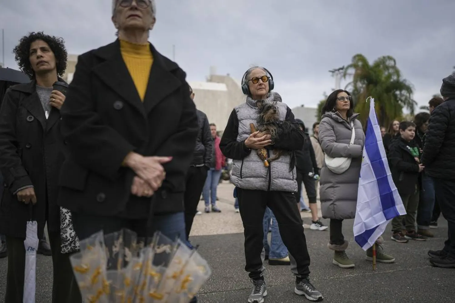  Israelis gather in "Hostages Square" while waiting for the release in Gaza of six hostages by Palestinian militants, in Tel Aviv, Israel, Saturday Feb. 22, 2025. (AP)