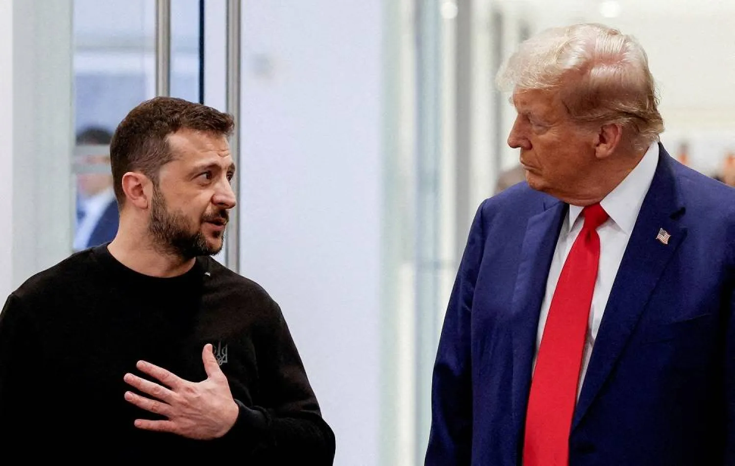 Republican presidential nominee and former US President Donald Trump and Ukraine's President Volodymyr Zelenskiy meet at Trump Tower in New York City, US, September 27, 2024. (Reuters)  