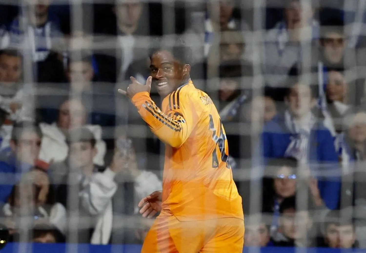 Football - Copa del Rey - Semifinal - First Leg - Real Sociedad v Real Madrid - Reale Arena, San Sebastian, Spain - February 26, 2025 Real Madrid's Endrick celebrates scoring their first goal. (Reuters) 