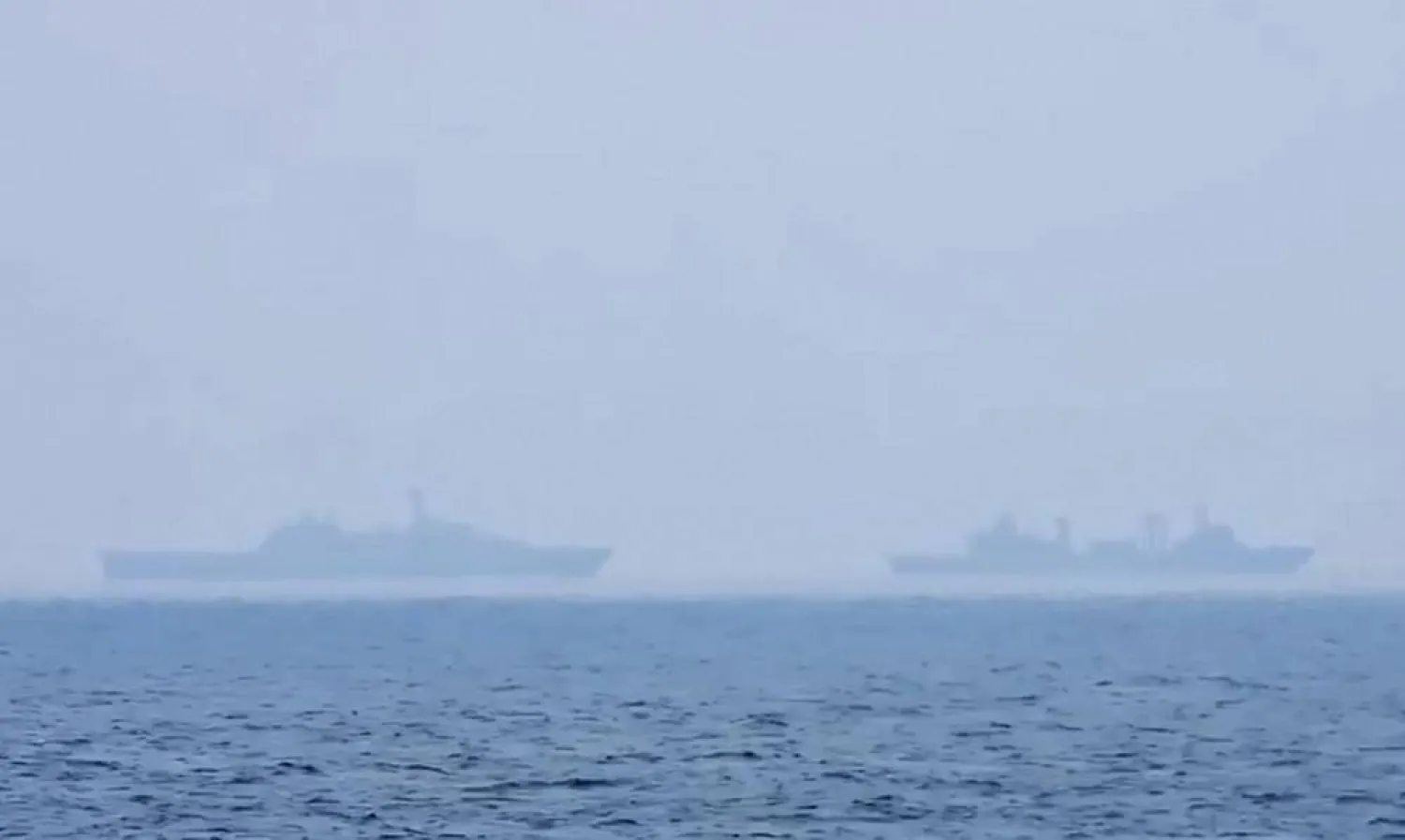 This image taken off a video released by the Taiwan Ministry of National Defense shows what it says Chinese war ships conducting drills about 40 nautical miles (74km) off the coast of western Taiwan's Kaohsiung and Pingtung cities on Wednesday, Feb. 26, 2025. (Taiwan Ministry of National Defense via AP)