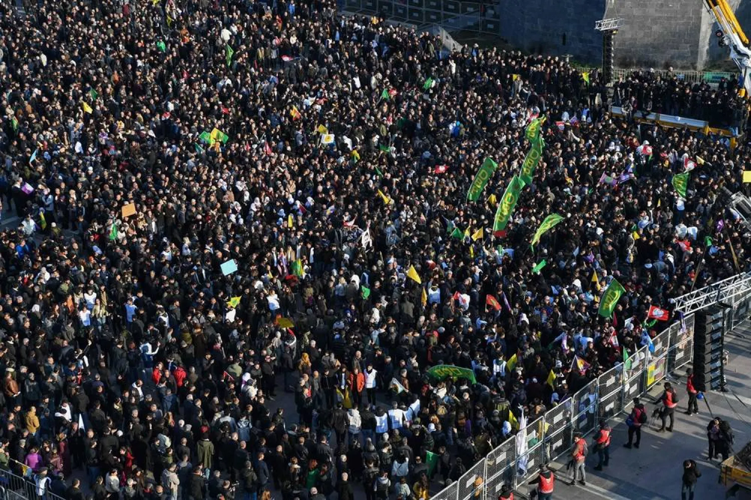 Supporters react after jailed leader of the Kurdistan Workers' Party (PKK) Abdullah Ocalan, 75, called on the Kurdistan Workers' Party (PKK) to disarm and dissolve itself in Diyarbakir, southeastern Türkiye, on February 27, 2025. (AFP) 