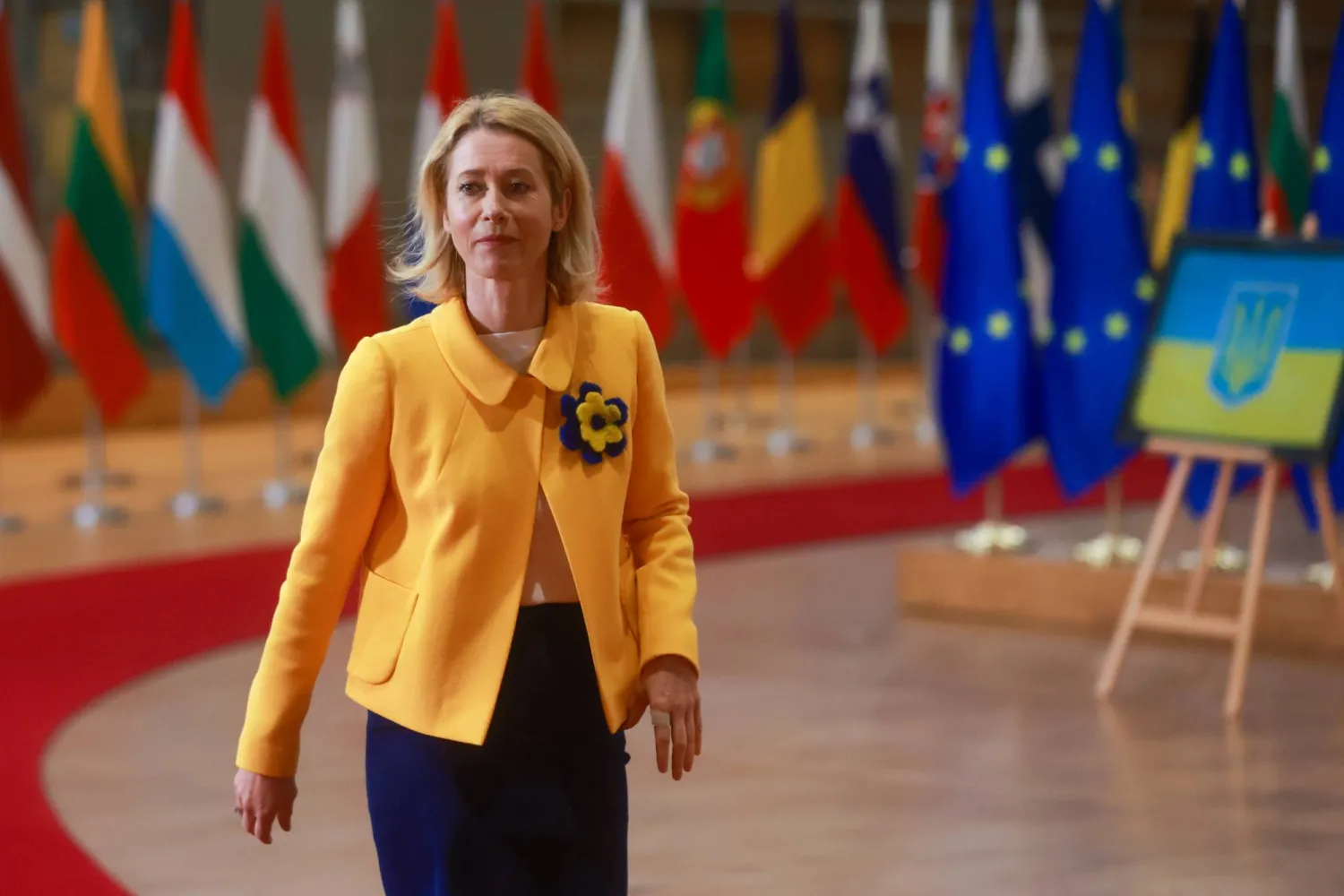 الممثلة العليا للشؤون الخارجية والسياسة الأمنية للاتحاد الأوروبي كايا كالاس تحضر اجتماع مجلس الشؤون الخارجية بالاتحاد الأوروبي في بروكسل (إ.ب.أ)