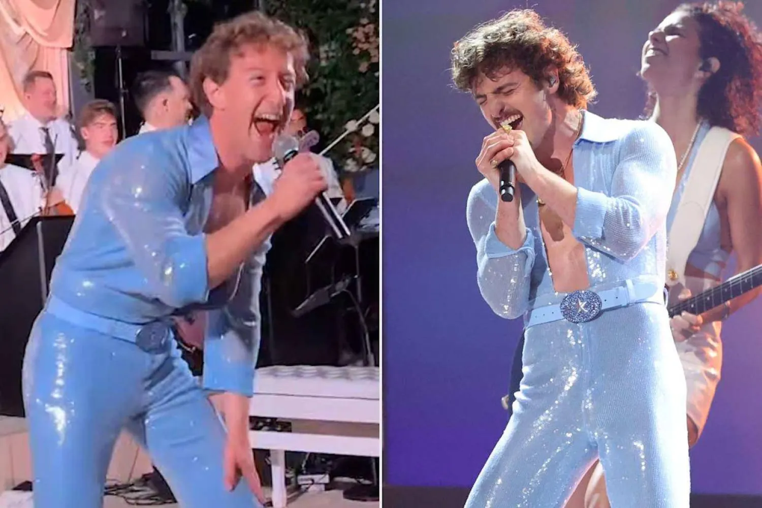 صورة تجمع مارك زوكربيرغ وبينسون بون ببدلة الترتر الزرقاء