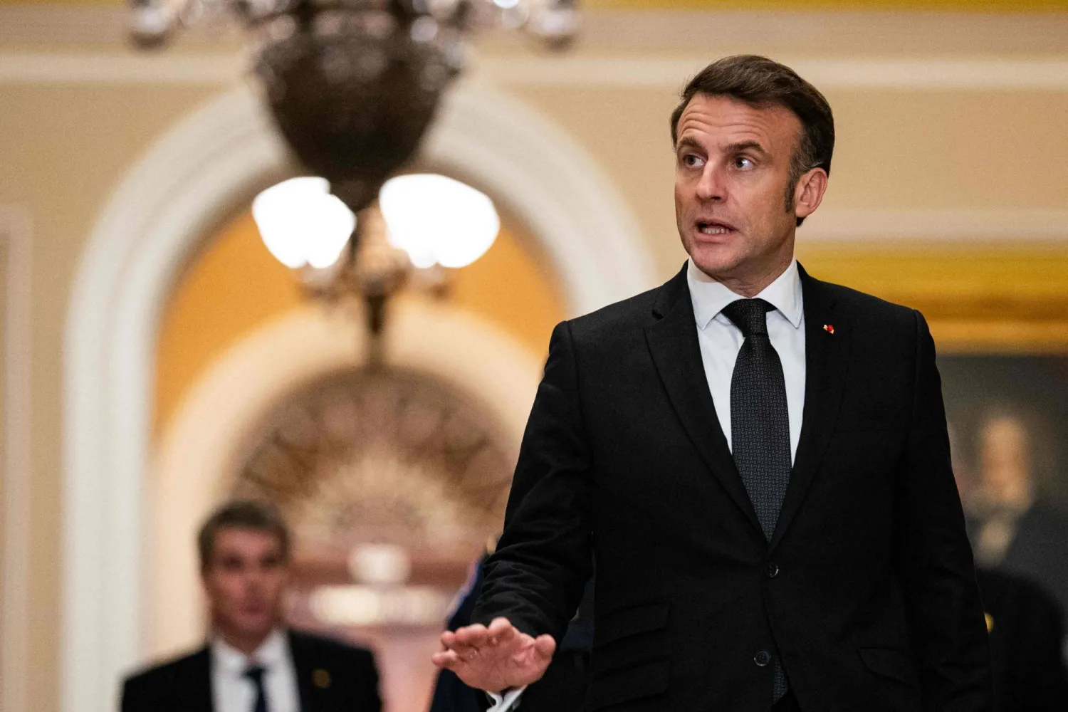 French President Emmanuel Macron arrives at the US Capitol on February 24, 2025 in Washington, DC. Macron is meeting with Senators in Washington after he met with President Donald Trump on the third anniversary of Russia's full-scale military invasion of Ukraine.  Kent Nishimura/Getty Images/AFP 