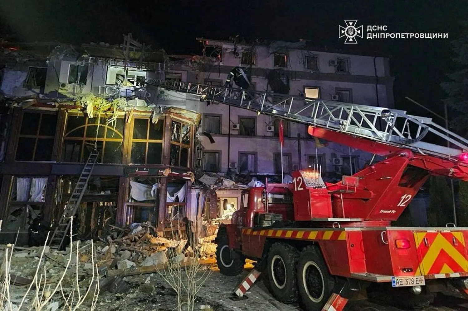 Emergency personnel work in a destroyed building following a Russian missile strike, amid Russia's attack on Ukraine, in Kryvyi Rih, Ukraine March 5, 2025. (Press service of the State Emergency Service of Ukraine in Dnipropetrovsk region/Handout via Reuters) 