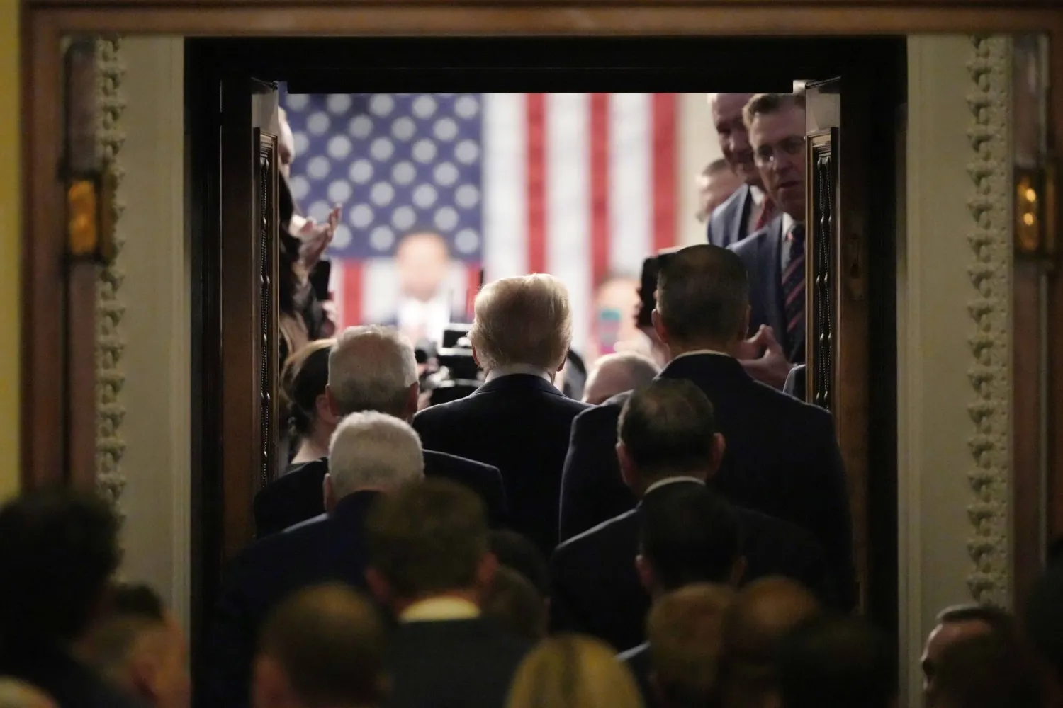 وصول دونالد ترمب الثلاثاء لإلقاء كلمة في جلسة مشتركة للكونجرس بمبنى الكابيتول في واشنطن (أ.ب)