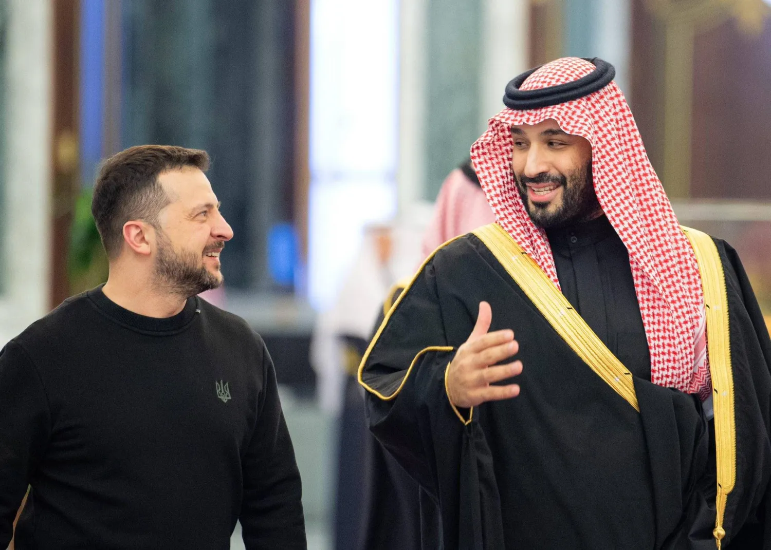 الأمير محمد بن سلمان مستقبلاً فولوديمير زيلينسكي في الرياض 27 فبراير 2024 (واس)