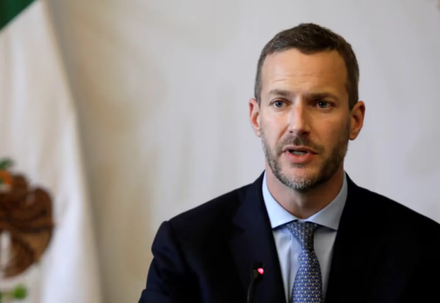 Adam S. Boehler, CEO of the US Overseas Private Investment Corporation (OPIC), speaks during an event with Mexico's Foreign Minister Marcelo Ebrard (no pictured) in Mexico City, Mexico November 8, 2019. REUTERS/Luis Cortes 