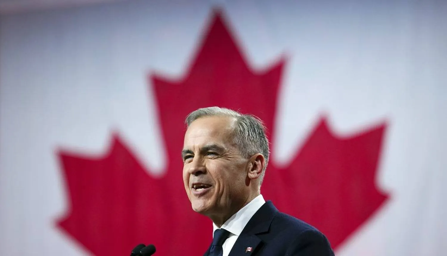Liberal Party of Canada Leader Mark Carney delivers his speech after being announced as the winner of the party leadership at the announcement event in Ottawa, Ontario, Sunday, March 9, 2025. (Sean Kilpatrick/The Canadian Press via AP)