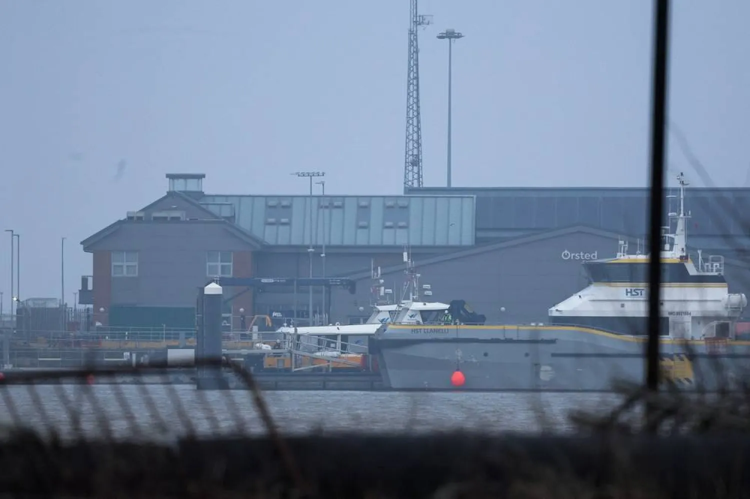  A vessel waits by the quayside at the Port of Grimsby, after a fuel tanker, operated by US company Crowley and owned by Stena, and a container vessel named Solong were involved in a collision off the coast of northeast England, in Grimsby, Britain, March 10, 2025. (Reuters)