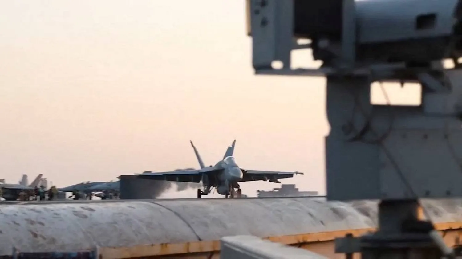 A fighter plane takes off, said to be, for an operation against the Yemen's Houthis at an unidentified location in this screengrab taken from a handout video released on March 18, 2025. (US CENTCOM via X/Handout via Reuters)