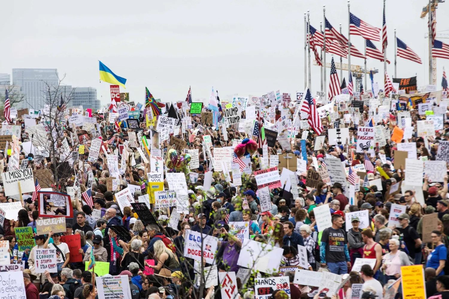 الأميركيون احتشدوا في عدة ولايات لرفض قرارات وسياسات ترمب ومستشاره ماسك (أ.ف.ب)