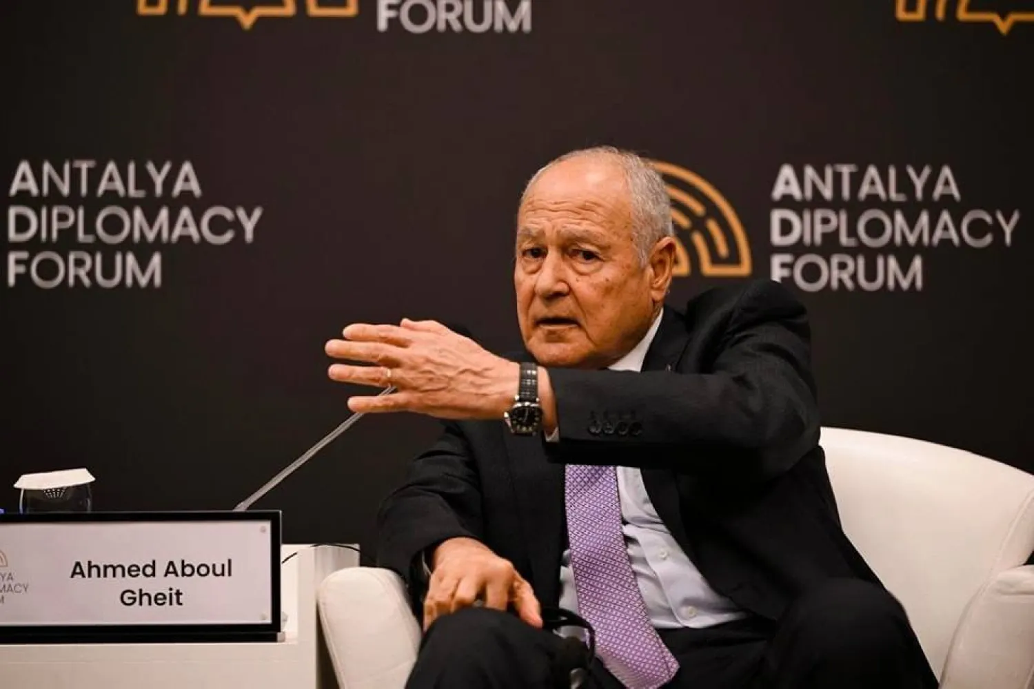 أحمد أبو الغيط  خلال ندوة ضمن فعاليات «منتدى أنطاليا» بتركيا (الجامعة العربية)