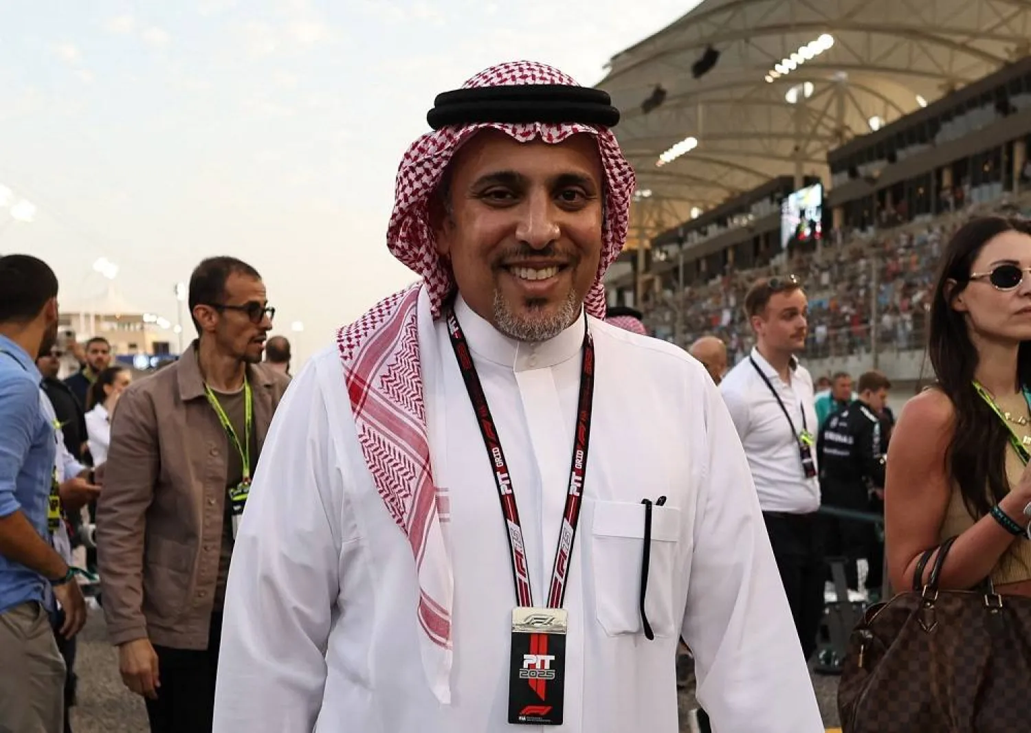 Formula One F1 - Bahrain Grand Prix - Bahrain International Circuit, Sakhir, Bahrain - April 13, 2025 Prince Khalid bin Sultan Al-Abdullah Al-Faisal, president of Saudi Automobile and Motorcycle Federation is pictured on the grid before the Bahrain Grand Prix. (Reuters) 