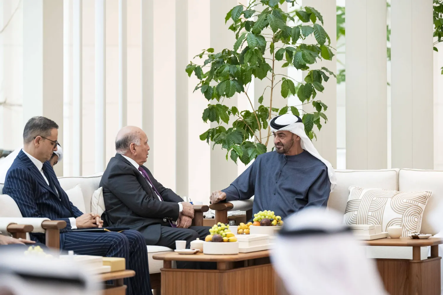 الشيخ محمد بن زايد آل نهيان خلال استقبال وزير الخارجية العراقي فؤاد محمد حسين (وام)