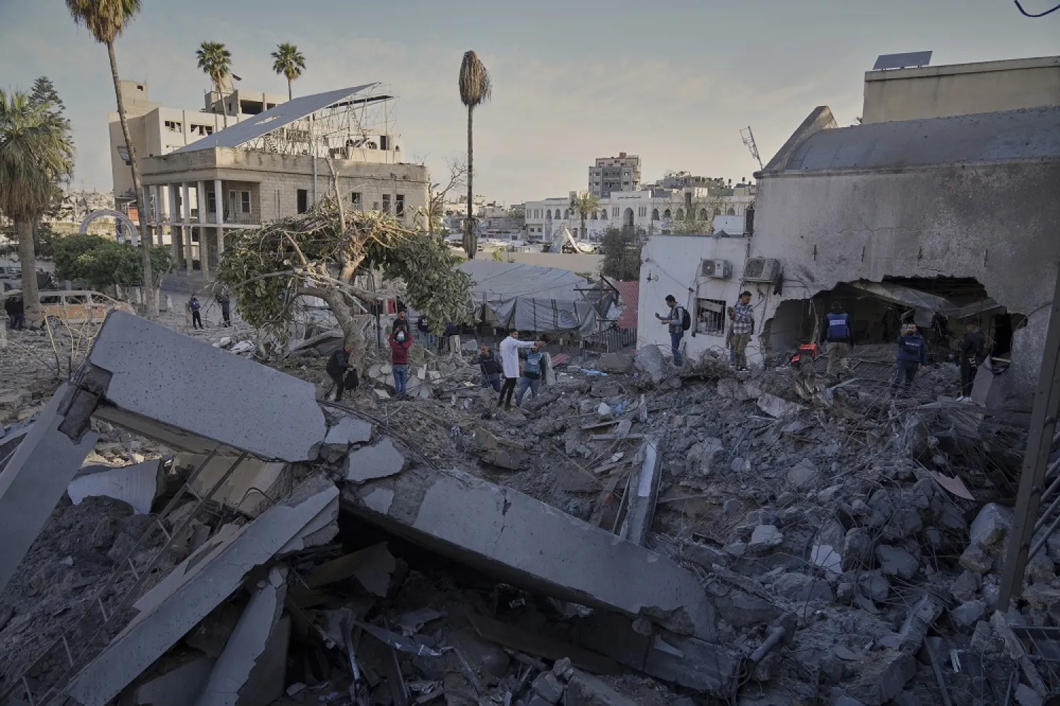 The outpatient and laboratory wards of the Al-Ahli Arab Baptist hospital are seen after being hit by an Israeli army strike late Saturday, following a warning issued by the army to evacuate patients, in Gaza City, Sunday, April 13, 2025. (AP) 