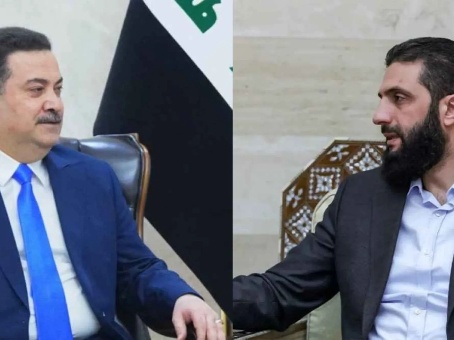 صورة مركبة للرئيس السوري أحمد الشرع (يمين) ورئيس الحكومة العراقية محمد شياع السوداني