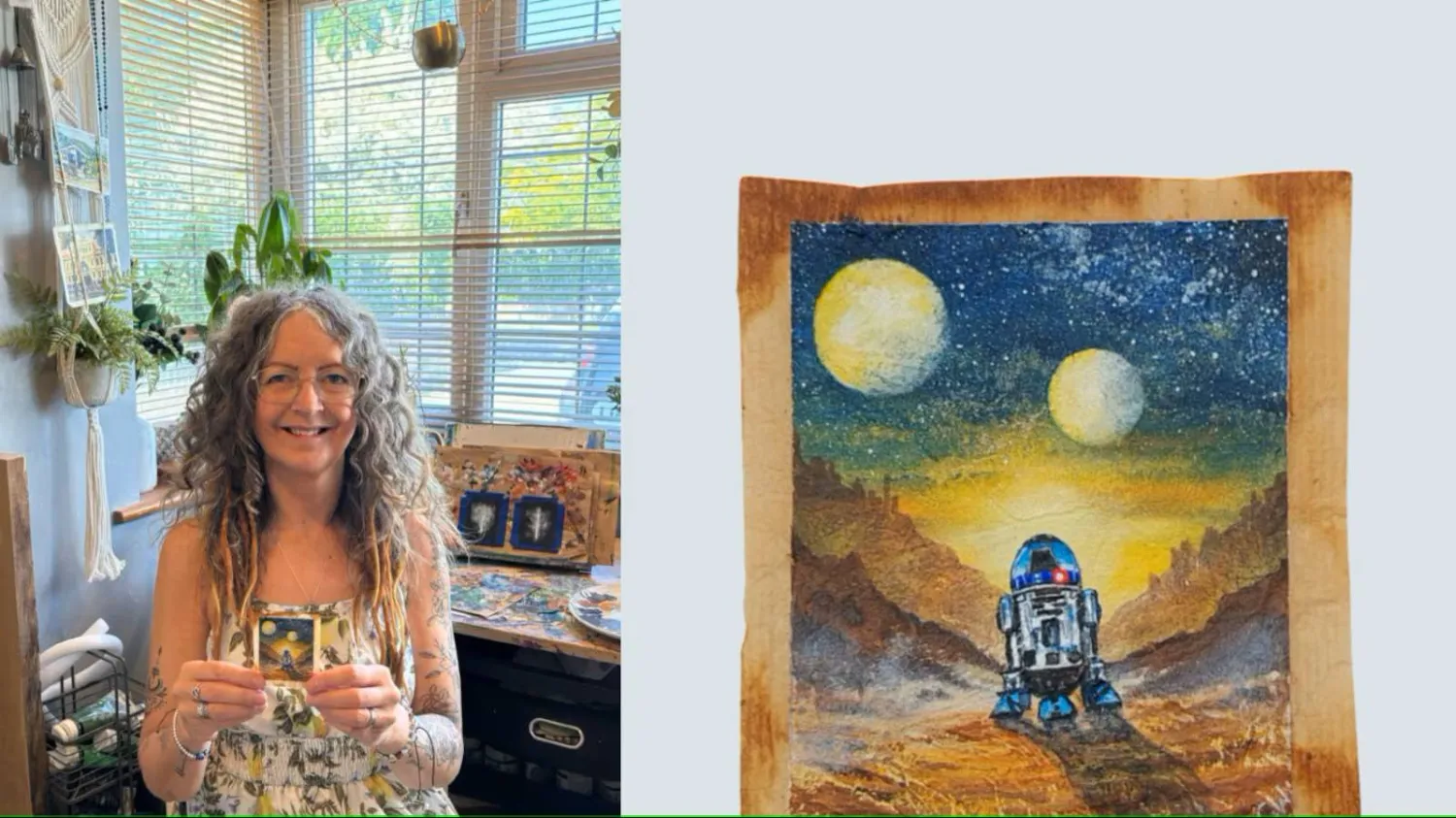 رسمت كارولين مشاهد مستوحاة من حرب النجوم على أكياس الشاي المستعملة (أ.ب)