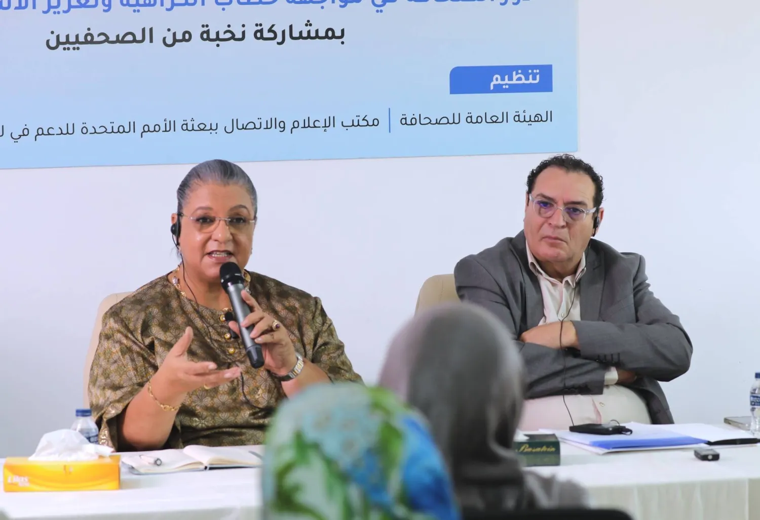 تيتيه خلال لقائها رئيس الهيئة العامة للصحافة في طرابلس عبد الرزاق الدهش (البعثة الأممية)