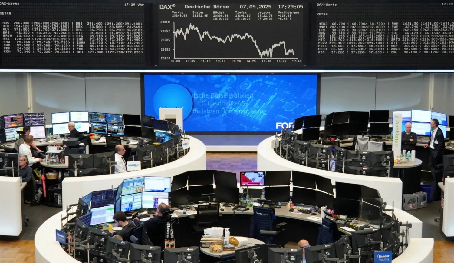 مخطط مؤشر الأسهم الألماني «داكس» في بورصة فرنكفورت (رويترز)