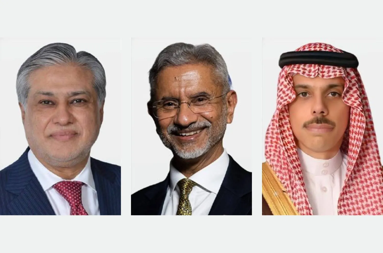 الوزراء فيصل بن فرحان وسوبراهمانيام جايشانكار وإسحاق دار (الخارجية السعودية)