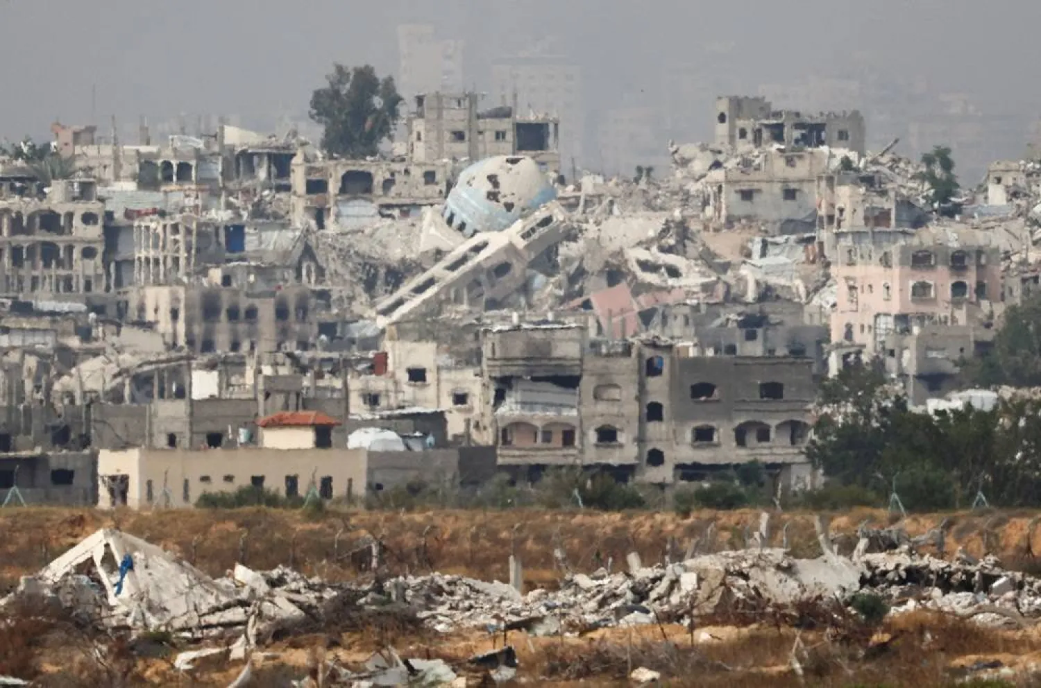  A general view of destruction in North Gaza, as seen from the Israeli side of the Israel-Gaza border, May 17, 2025. (Reuters)
