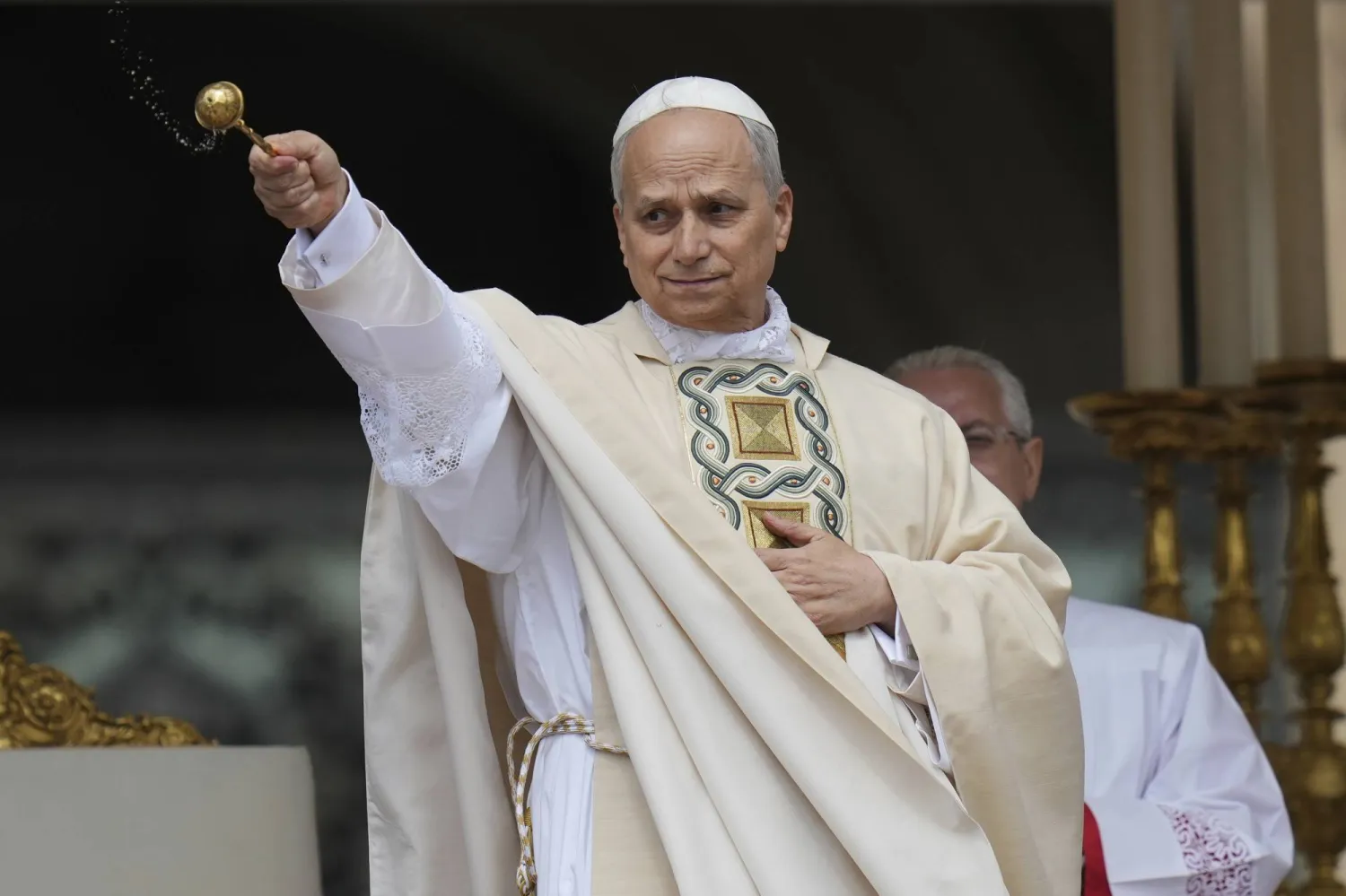 Pope Leo XIV's holds Mass during the formal inauguration of his pontificate in St. Peter's Square attended by heads of state, royalty and ordinary faithful, Sunday, May 18, 2025. (AP Photo/Alessandra Tarantino)