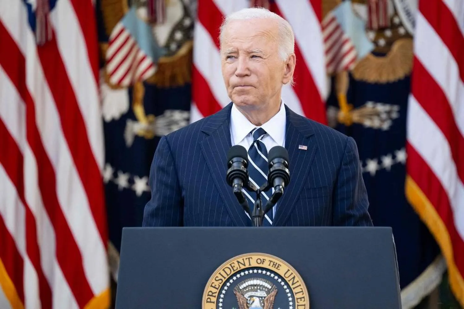 US President Joe Biden speaks about the presidential election results in the Rose Garden of the White House in Washington, DC, November 7, 2024. (AFP) 