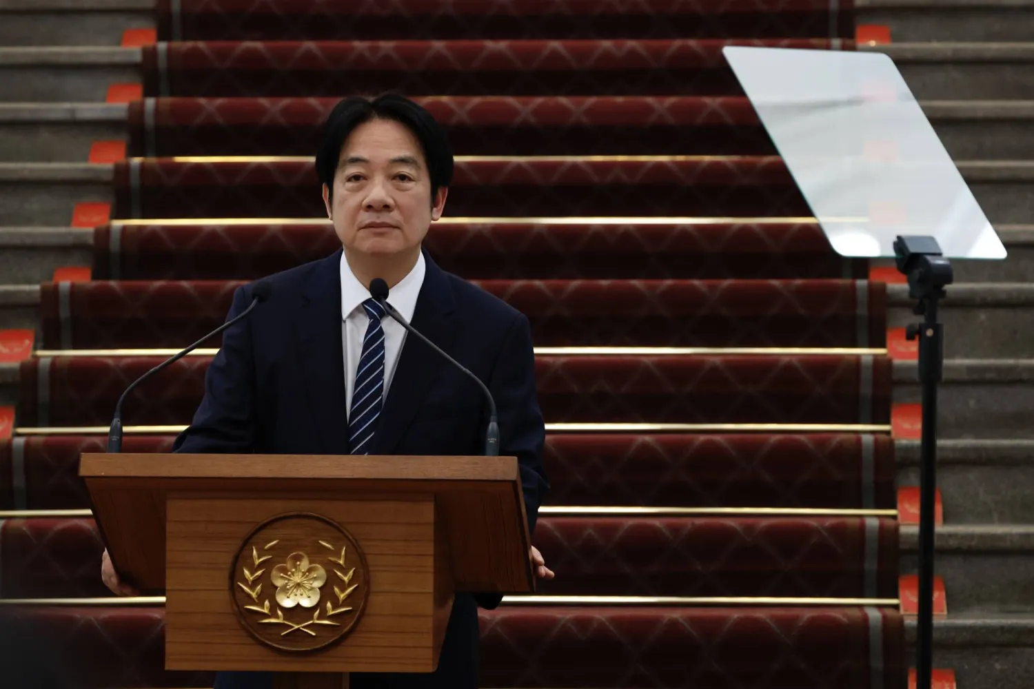 لاي تشينغ تي يلقي خطاباً بمناسبة الذكرى السنوية الأولى لتوليه الرئاسة في تايبيه (إ.ب.أ)