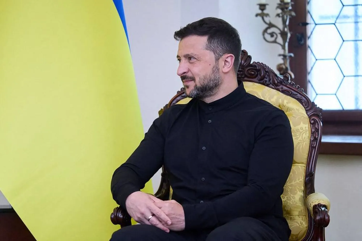 In this handout photograph taken and released by the Ukrainian Presidential Press Service on May 20, 2025, Ukraine's President Volodymyr Zelenskiy attends a meeting with the Crown Prince of Norway in Kyiv. (Handout / Ukrainian Presidential Press Service / AFP) 