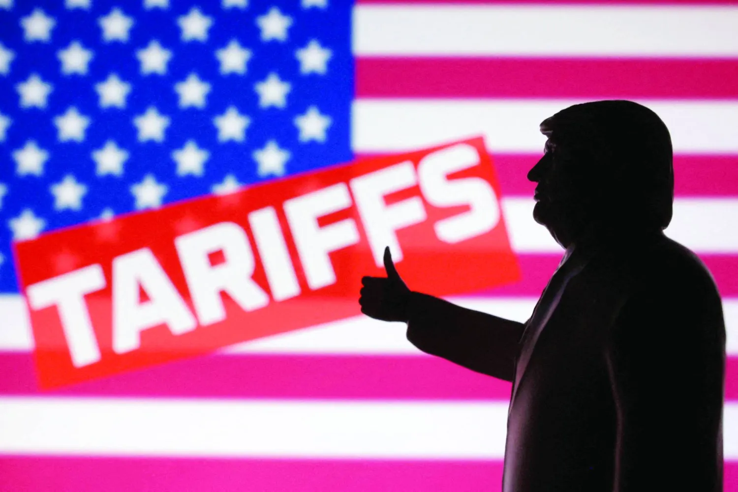 FILE PHOTO: A 3D-printed miniature model depicting US President Donald Trump, US flag and word "Tariffs" in this illustration taken,  April 17, 2025. REUTERS/Dado Ruvic/Illustration/File Photo/File Photo