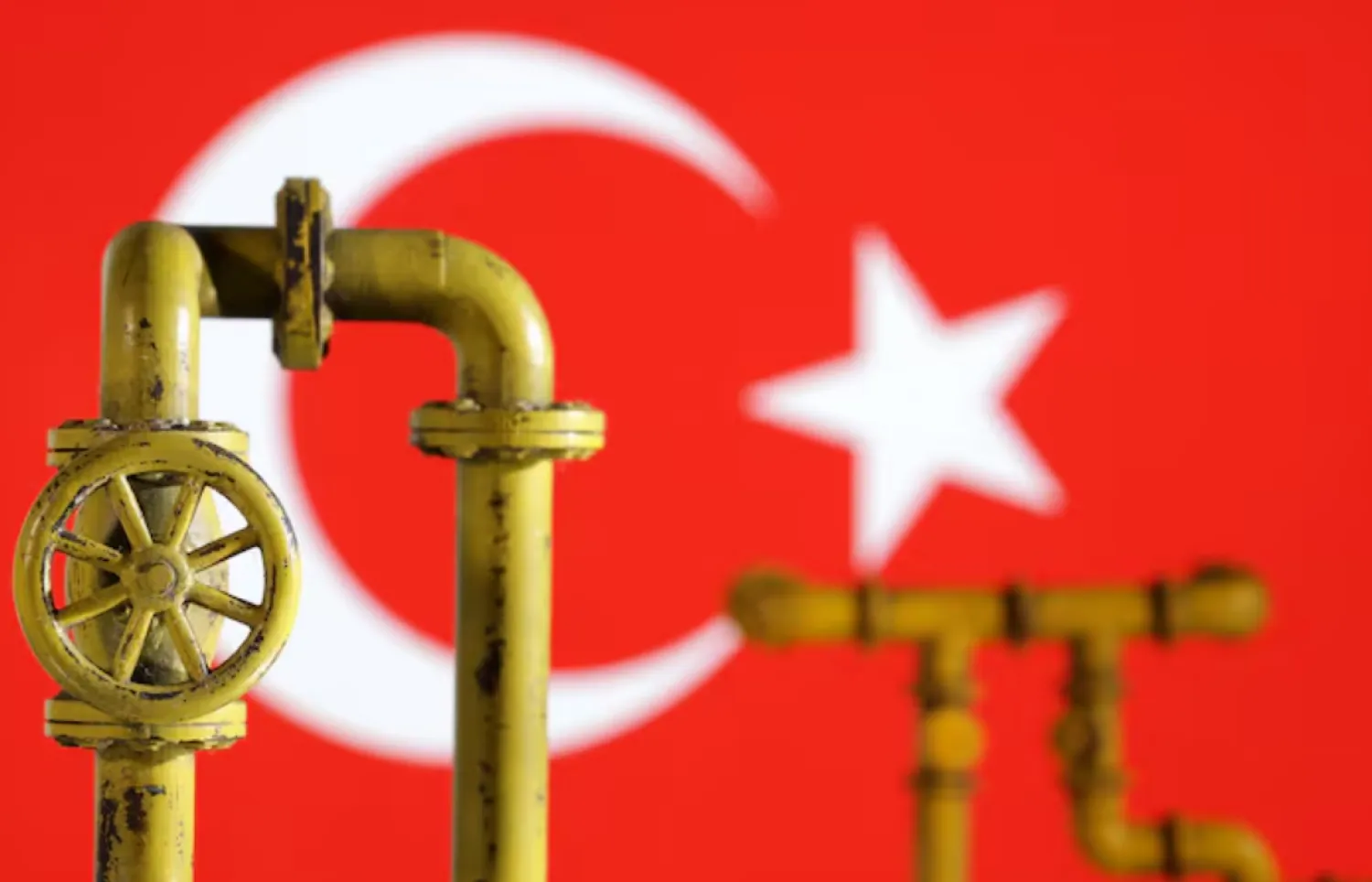 Model of natural gas pipeline and Türkiye flag, July 18, 2022. REUTERS/Dado Ruvic/Illustration/File Photo