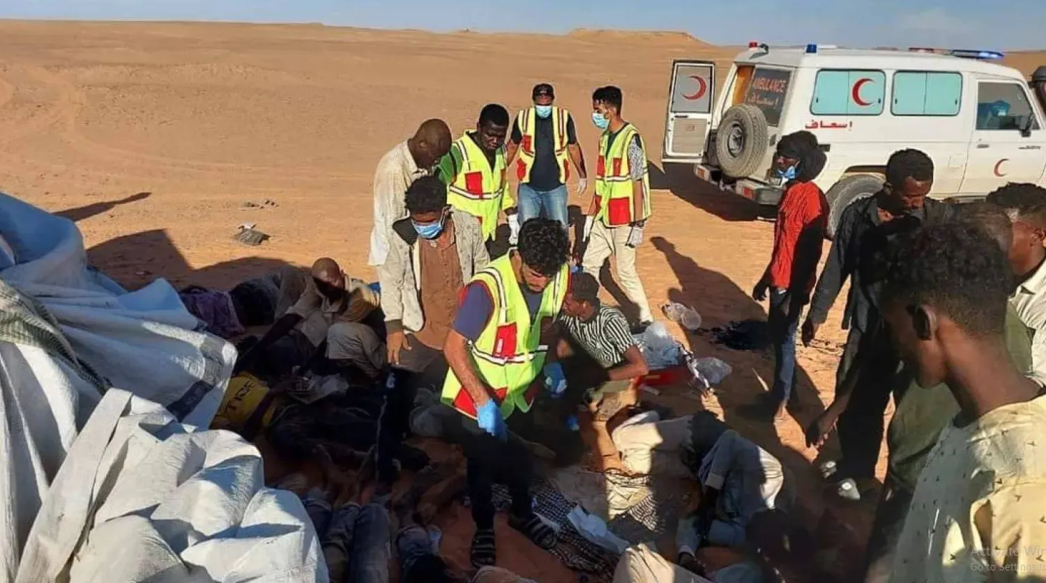 مقتل عدد من السودانيين بالصحراء الليبية جنوب الكفرة أغسطس الماضي (جهاز الإسعاف والطوارئ الليبي)